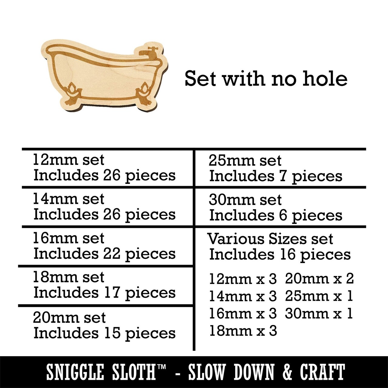 Clawfoot Bathtub for Bathing Mini Wood Shape Charms Jewelry DIY Craft